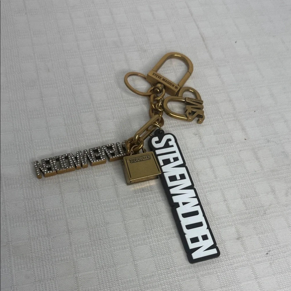 Steve Madden Brushed Gold Logo cluster Bag Charm/Keychain